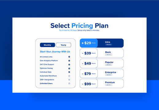 Pricing Table Monthly Plan
