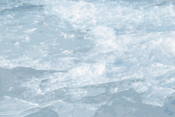Realistic illustration of an icy river surface. Texture of ice covered with snow. Winter background.
