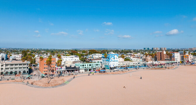 Aerial view of the shoreline in Venice Beach, CA, USA