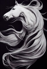 Gorgeous horse with flowing mane. Generated by Ai, is not based on any original image, character or person