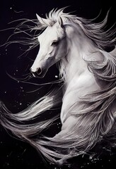 Stunning illustration of beautiful horse with flowing mane. Generated by Ai, is not based on any original image, character or person