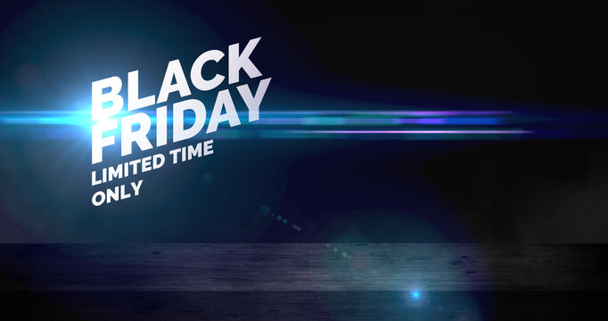 Black Friday Background On A Wooden Brown Stage With Lens Flair