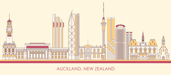 Obraz premium Cartoon Skyline panorama of city of Auckland, New Zealand - vector illustration