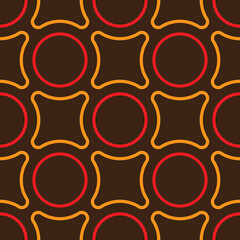 Geometric seamless pattern. Abstract background of colored geometric shapes. Colored circles and crosses. Simple design wallpaper for web design, textile printing and wrapping paper.