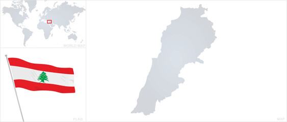 Lebanon  map and flag. vector 