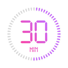 Digital clock countdown time vector timer stopwatch round minute timer.