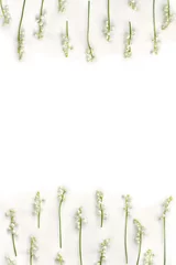 Türaufkleber White flowers  Lily of the valley ( Convallaria majalis, May bells, may-lily ) on a white background with space for text. Top view, flat lay © Anastasiia Malinich