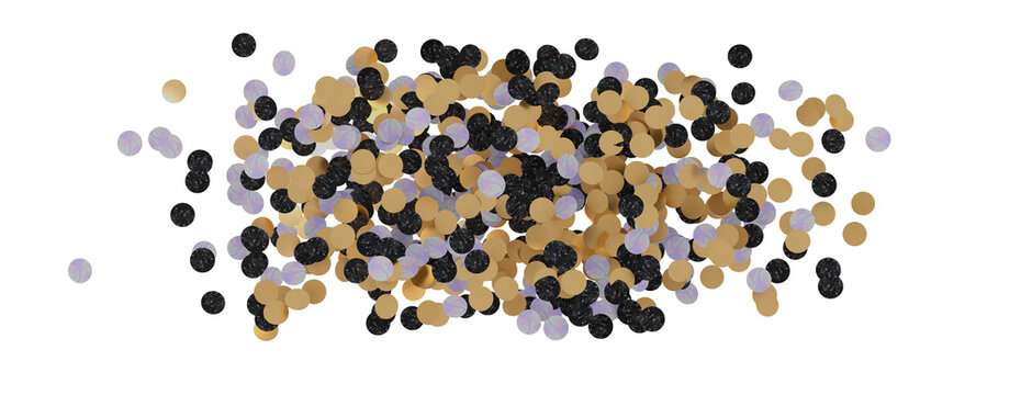 Golden confetti falling down isolated on transparent background.