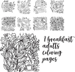 Breakfast adult coloring page for your design