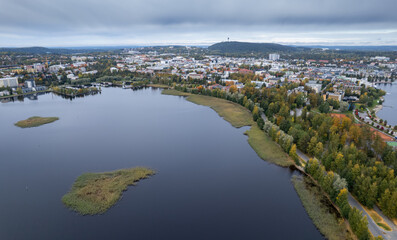 Aerial drone view of the city of Kuopio and rono island Eastern finland Europe