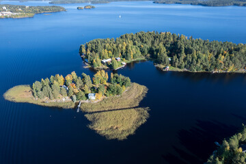 Aerial drone view of  Rono and Varnisaary island in kallavesi lake Eastern finland  Kuopio , Europe