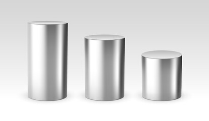 3d silver cylinder design scene stage template. Silver cylinder steel metal pipe.