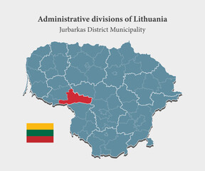 Fototapeta premium Vector map Lithuania and district Jurbarkas