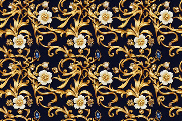 Fototapeta na wymiar Beautiful floral wallpaper. Seamless repeat pattern for wallpaper, fabric and paper packaging, curtains, duvet covers, pillows, digital print design. 3d illustration