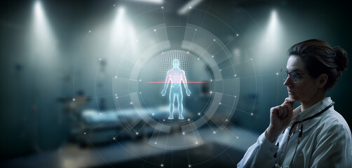Doctor specialist analyzes the scan of the patient body .