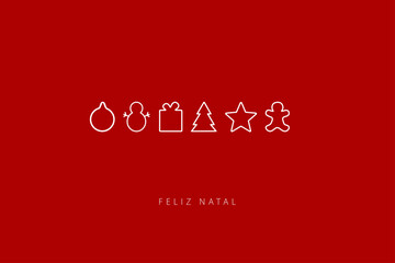 Portuguese text: Feliz Natal. Merry Christmas. Card template. Vector illustration