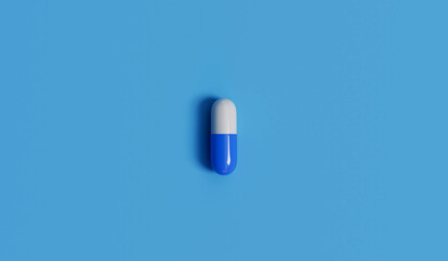 medical pill capsules on a blue background. Healthcare concept. 3D Rendering