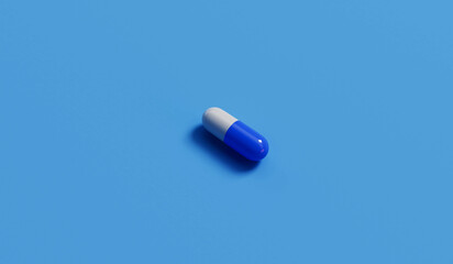 medical pill capsules on a blue background. Healthcare concept. 3D Rendering