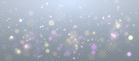 Glowing bright light effect with lots of shiny particles isolated on transparent background. Vector star cloud with dust.	
