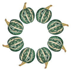 Watercolor illustration of a green striped pumpkin wreath