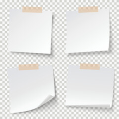 Blank note papers, pinned with a push pin.  Empty white pages. 