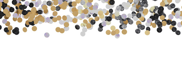 Golden confetti falling down isolated on transparent background.
