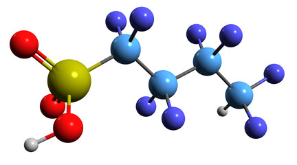 Obraz premium 3D image of Perfluorobutanesulfonic acid skeletal formula - molecular chemical structure of Nonafluorobutanesulphonic acid isolated on white background