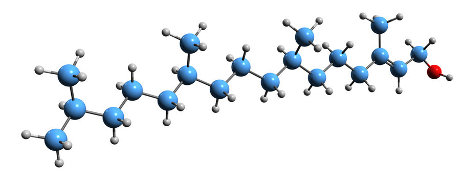  3D image of Phytol skeletal formula - molecular chemical structure of acyclic hydrogenated diterpene alcohol isolated on white background
