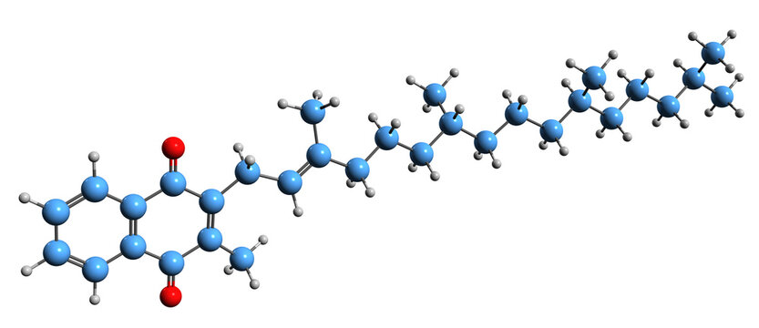  3D image of Phytomenadione skeletal formula - molecular chemical structure of vitamin K1 isolated on white background
