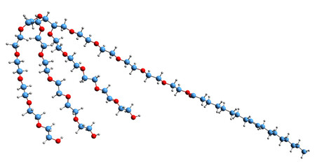 3D image of Polysorbate 80 skeletal formula - molecular chemical structure of synthetic nonionic surfactant isolated on white background