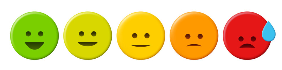 Rating scale or pain scale in the form of emoticons. Vector clipart isolated on white background.