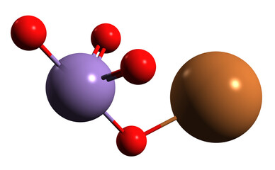  3D image of Potassium permanganate skeletal formula - molecular chemical structure of  inorganic compound isolated on white background - obrazy, fototapety, plakaty