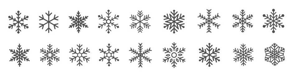 Set of snowflake line icons.