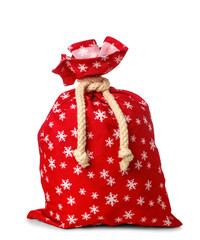 Santa Claus bag tied with rope on white background