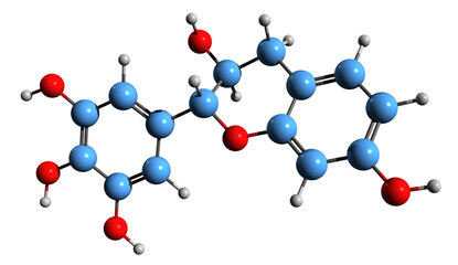 3D image of Robinetinidol skeletal formula - molecular chemical structure of  flavanol isolated on white background