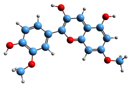 3D image of Rosinidin skeletal formula - molecular chemical structure of O-methylated anthocyanidin isolated on white background
