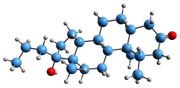  3D image of Rosterolone skeletal formula - molecular chemical structure of steroidal antiandrogen isolated on white background