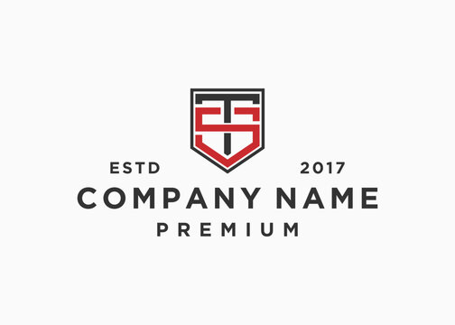 letter ts with shield logo design vector illustration template