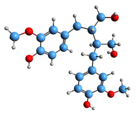 Obraz premium 3D image of Secoisolariciresinol skeletal formula - molecular chemical structure of organic lignan compound isolated on white background