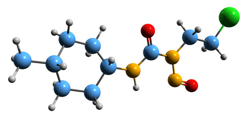3D image of Semustine skeletal formula - molecular chemical structure of  alkylating nitrosourea compound isolated on white background
