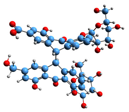  3D Image Of Senna Glycoside C Skeletal Formula - Molecular Chemical Structure Of Laxative Sennoside Isolated On White Background