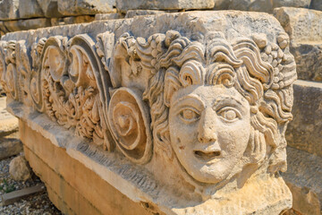 Ancient sculptures in the ruins of the acropolis in Demre in Turkey in the province of Antalya, the ancient city of Myra