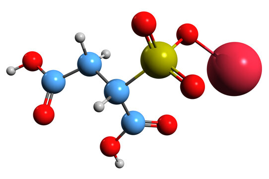  3D image of Sodium sulfosuccinate ester skeletal formula - molecular chemical structure of example of  surfactant isolated on white background
