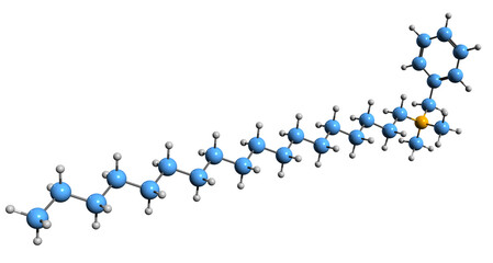  3D image of Stearalkonium chloride skeletal formula - molecular chemical structure of anti-static agent benzalkonium chloride isolated on white background