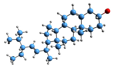  3D image of Stigmasterol skeletal formula - molecular chemical structure of plant sterol isolated on white background
