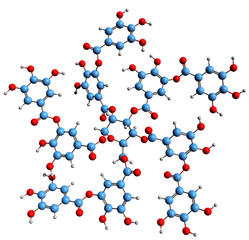  3D image of Tannic acid skeletal formula - molecular chemical structure of polyphenol tannin isolated on white background
