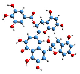  3D image of Theaflavin-3-gallate skeletal formula - molecular chemical structure of  theaflavin derivative isolated on white background