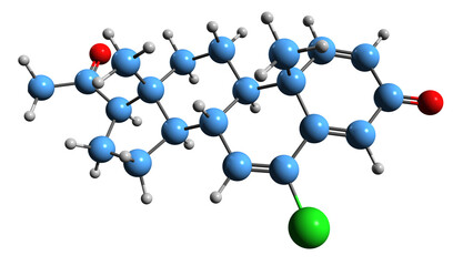  3D image of Trengestone skeletal formula - molecular chemical structure of  progestin medication isolated on white background - obrazy, fototapety, plakaty