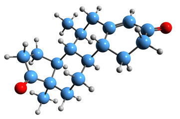  3D image of trestione skeletal formula - molecular chemical structure of synthetic anabolic-androgenic steroid isolated on white background

