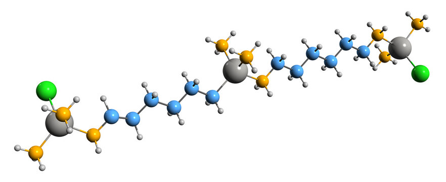  3D image of Triplatin tetranitrate skeletal formula - molecular chemical structure of platinum-based cytotoxic drug isolated on white background